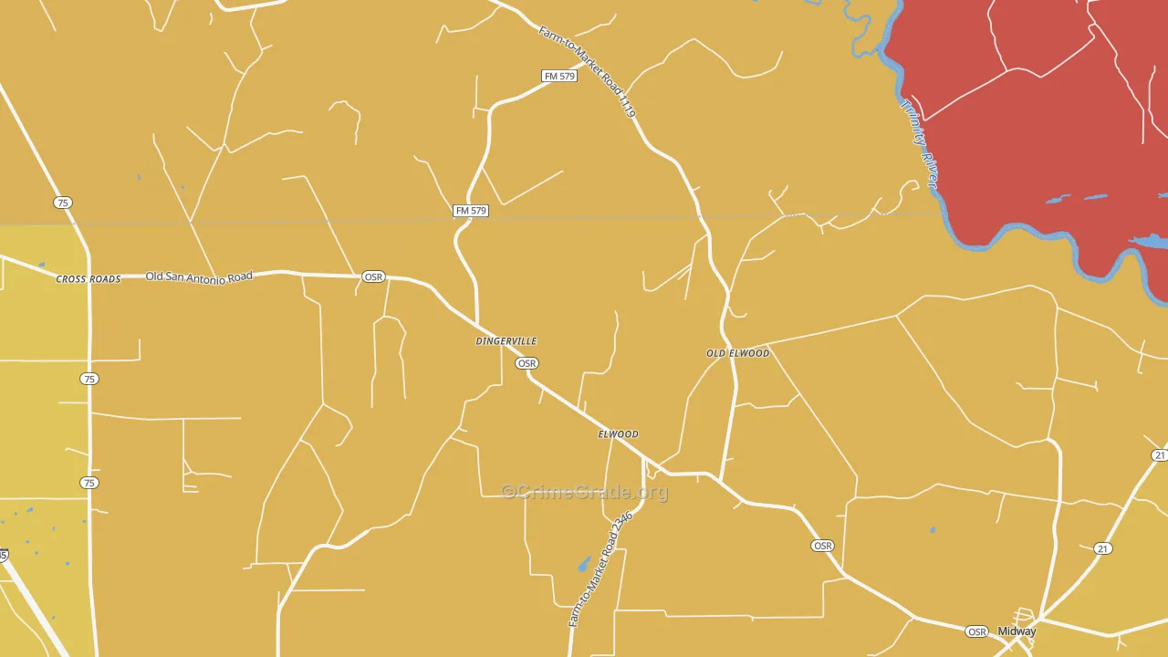 Elwood, TX Map of Murder Rates