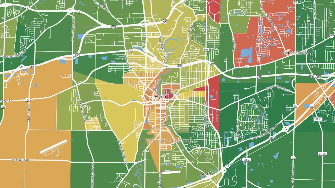 Elyria, OH Map of Murder Rates