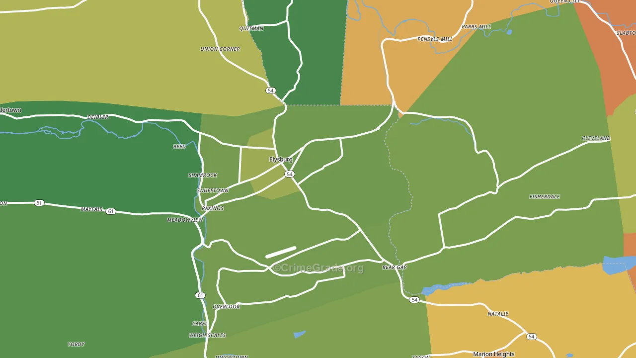 Elysburg, PA Map of Murder Rates