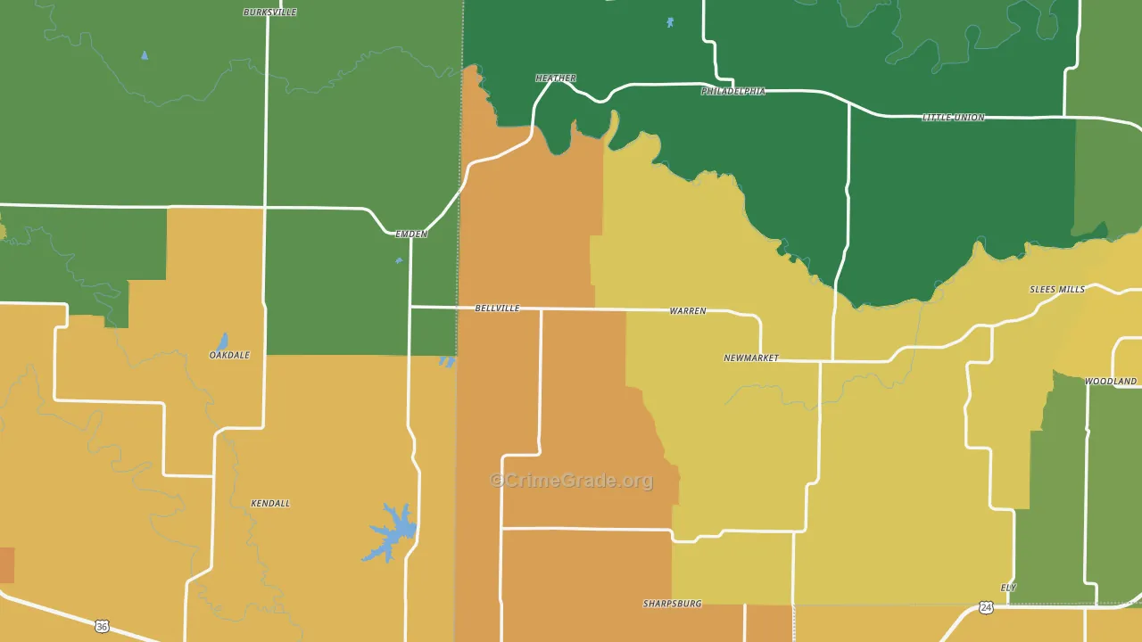 Emden, MO Map of Murder Rates