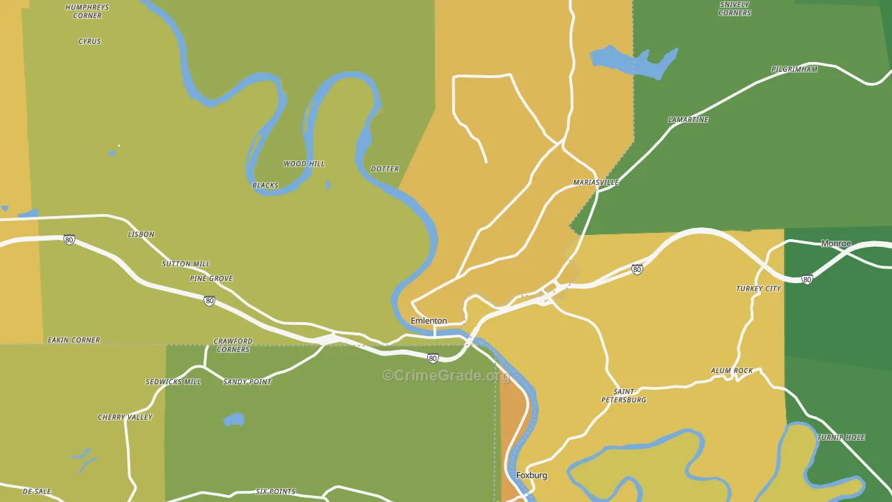Emlenton, PA Map of Murder Rates