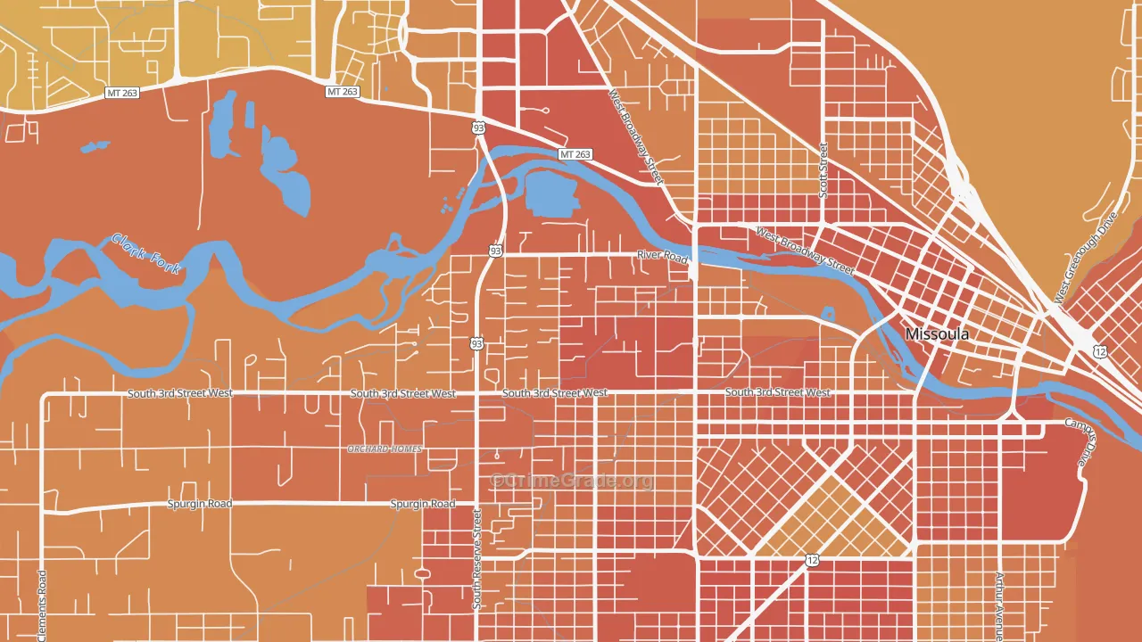 Emma Dickinson Orchard Homes, Missoula, MT Map of Murder Rates