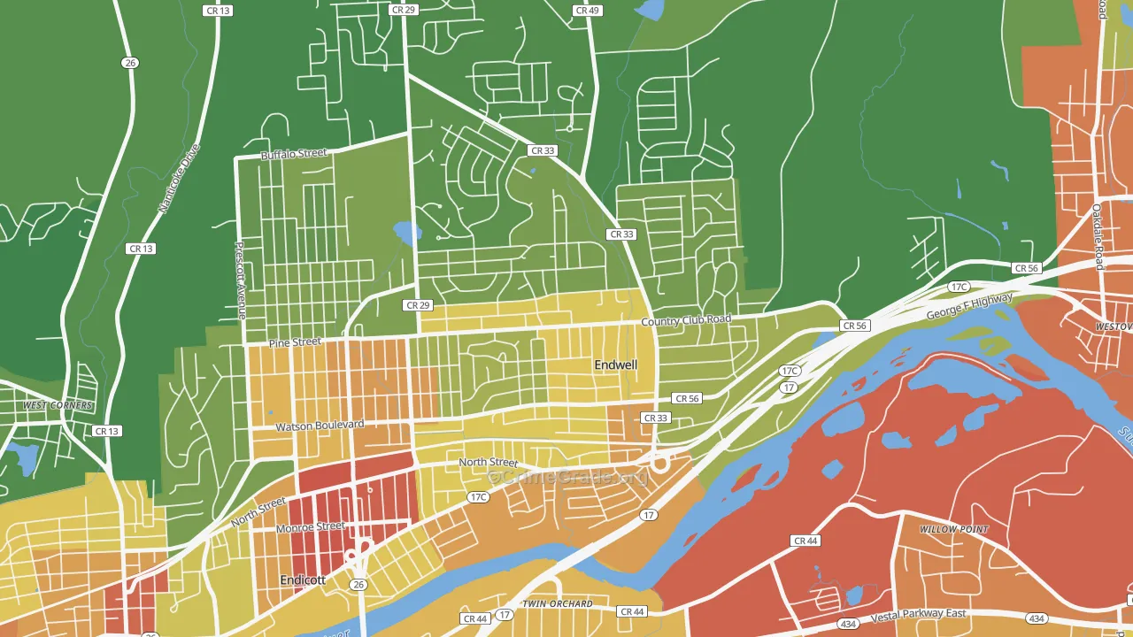 Endwell, NY Map of Murder Rates