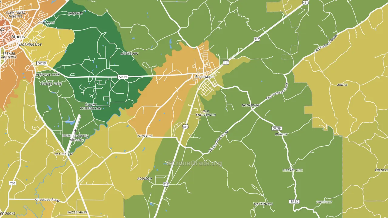 Englewood, TN Map of Murder Rates