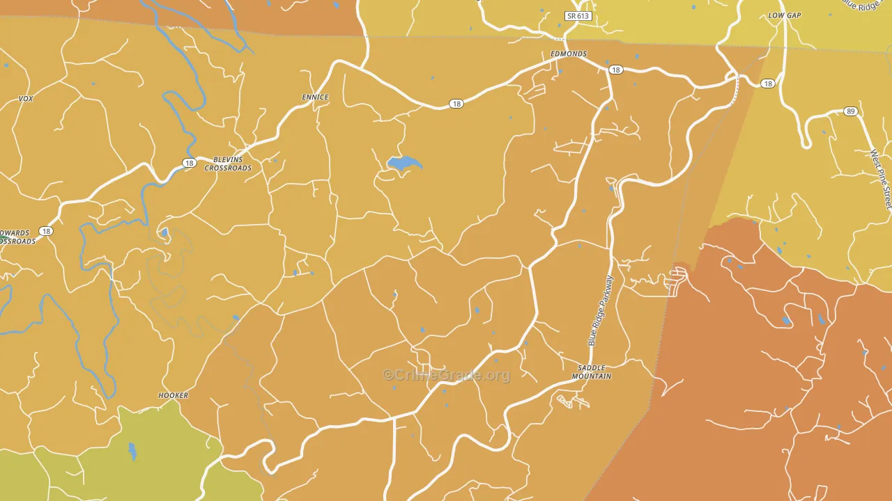 Ennice, NC Map of Murder Rates
