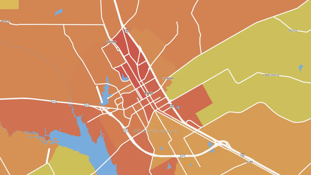 Ennis, TX Map of Murder Rates