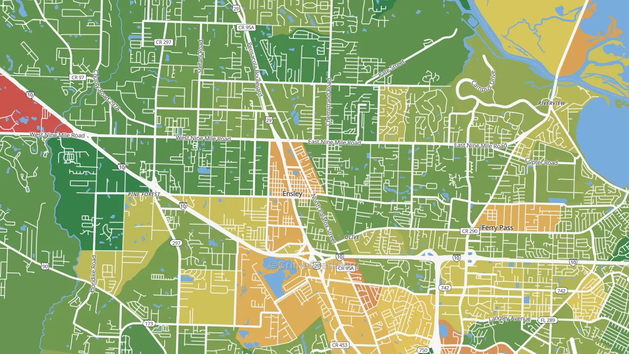Ensley, FL Map of Murder Rates