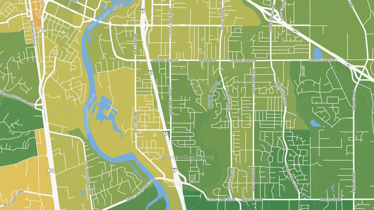 Enterprise, Redding, CA Map of Murder Rates