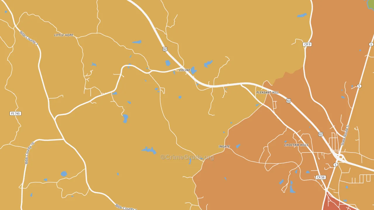 Eoline, AL Map of Murder Rates