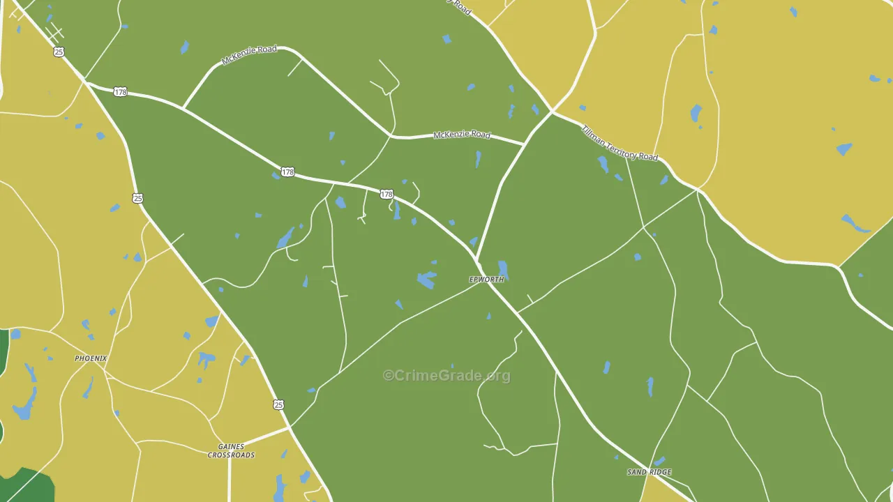 Epworth, SC Map of Murder Rates