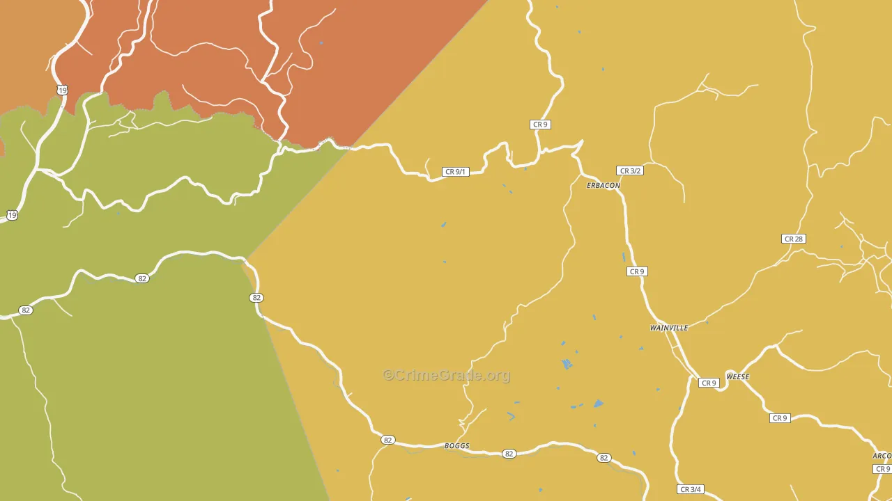 Erbacon, WV Map of Murder Rates