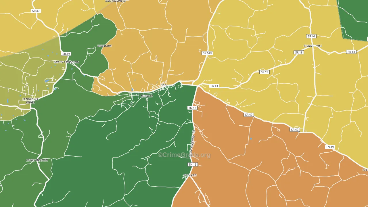 Erin, TN Map of Murder Rates