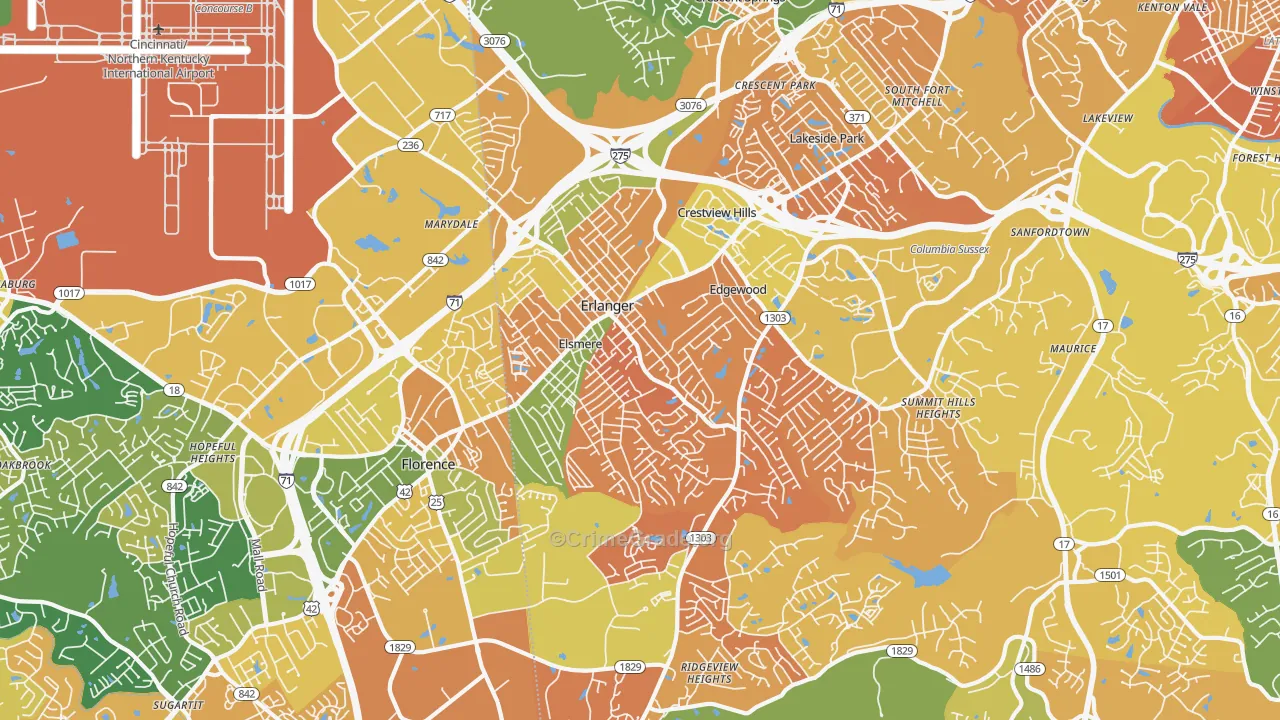 Erlanger, KY Map of Murder Rates