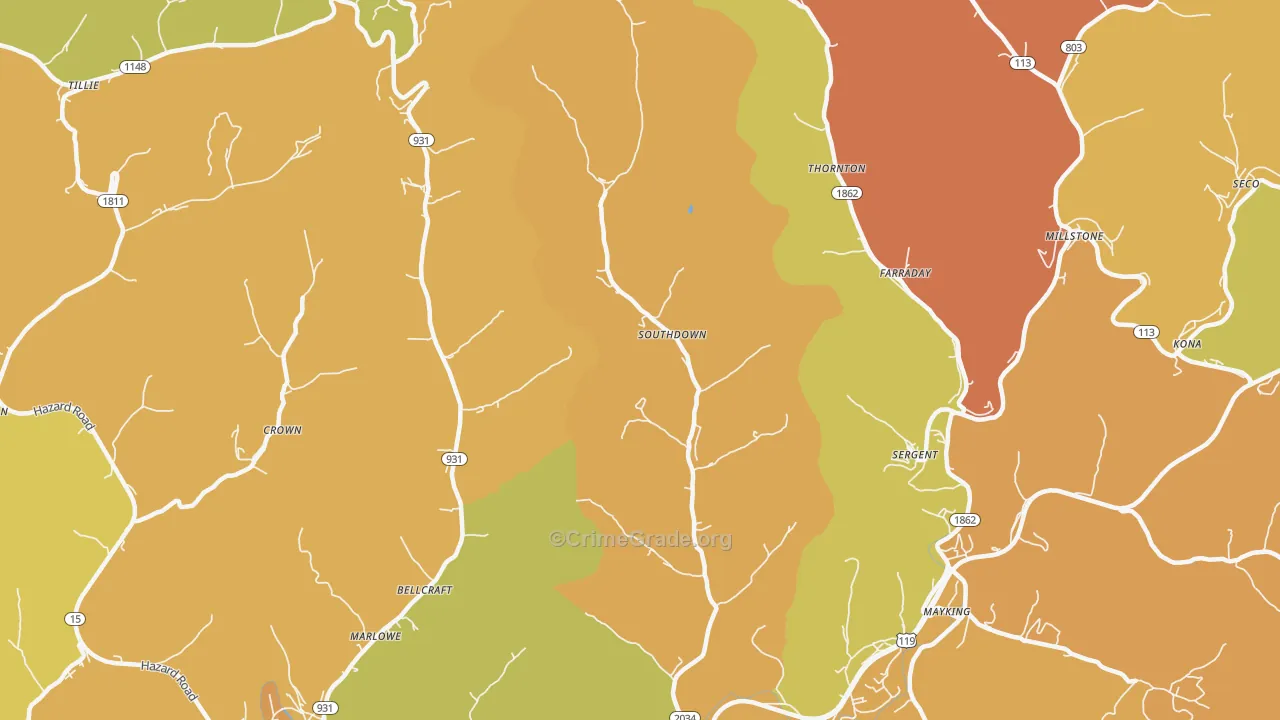 Ermine, KY Map of Murder Rates