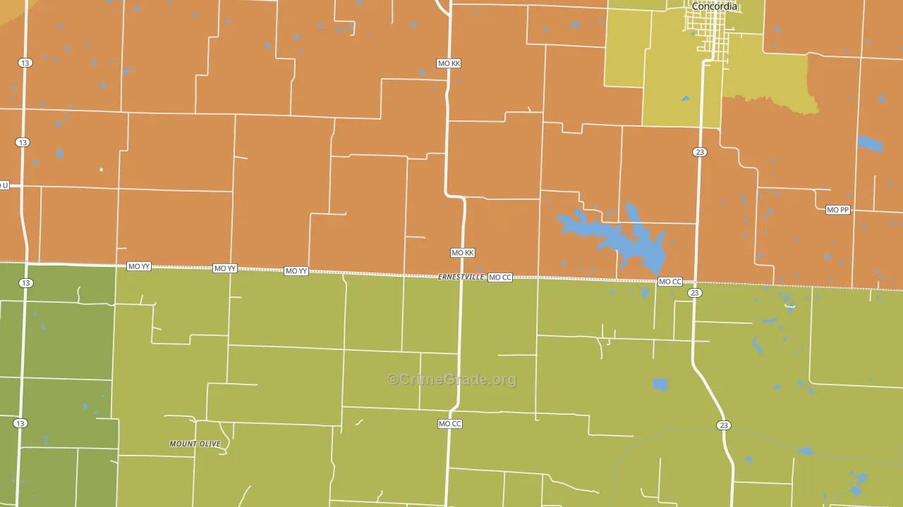 Ernestville, MO Map of Murder Rates