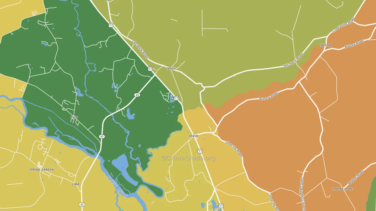 Ernul, NC Map of Murder Rates