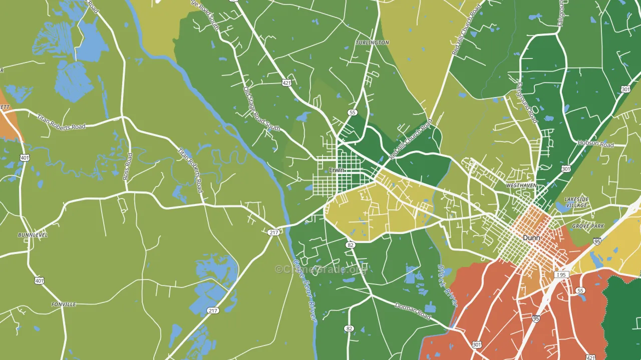 Erwin, NC Map of Murder Rates