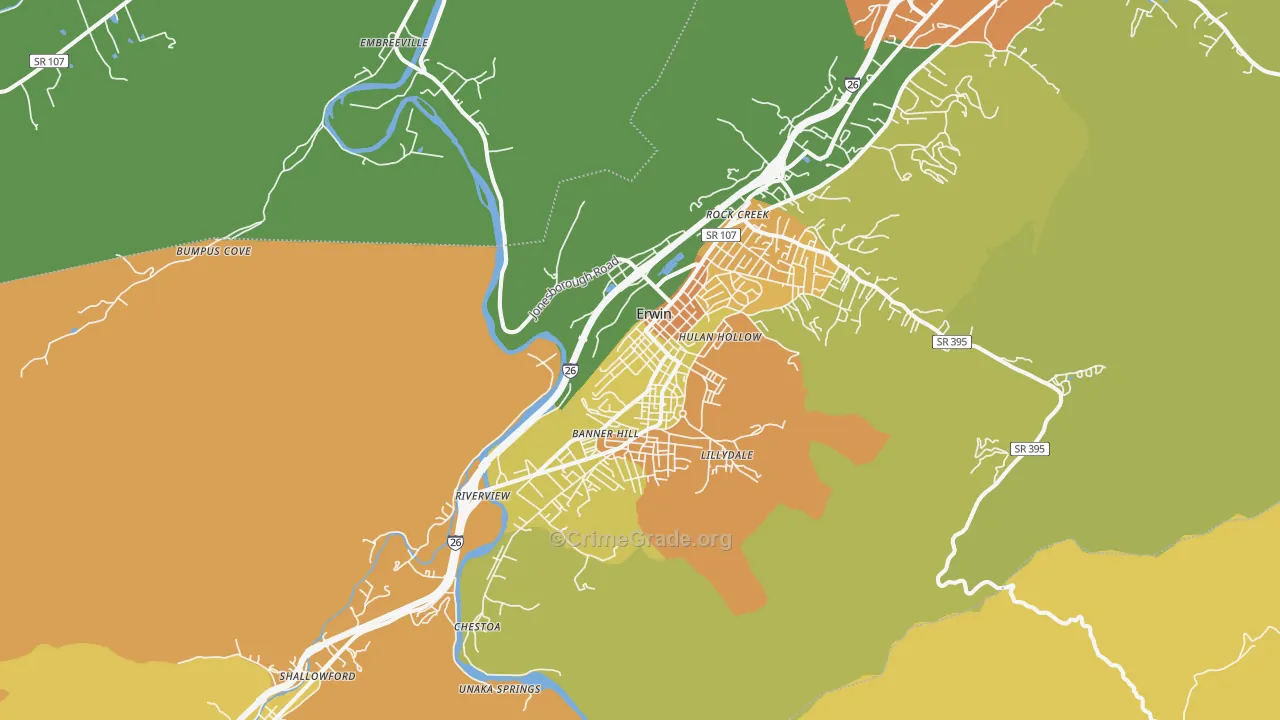 Erwin, TN Map of Murder Rates