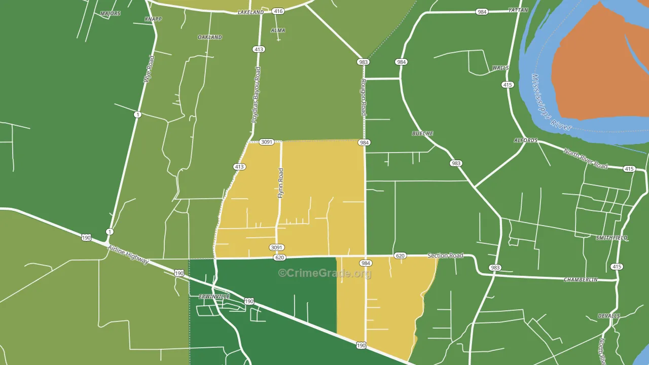 Erwinville, LA Map of Murder Rates