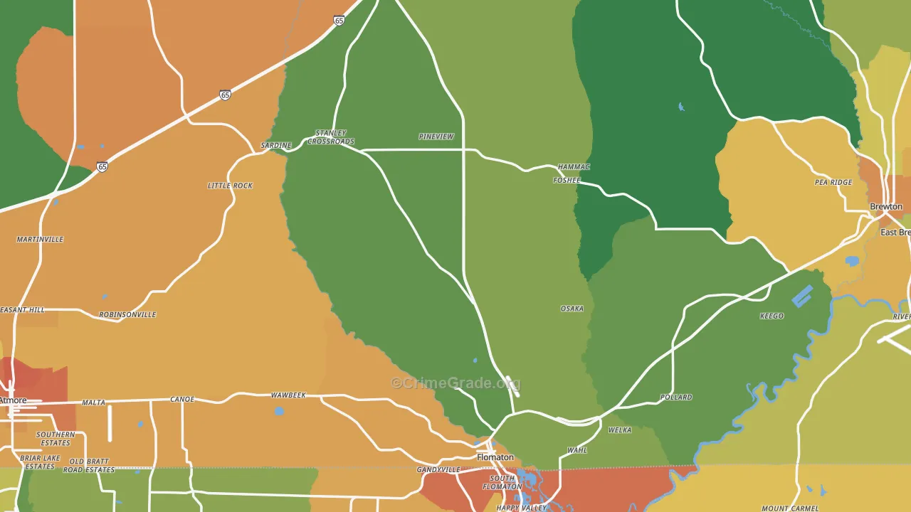 Escambia County, AL Map of Murder Rates