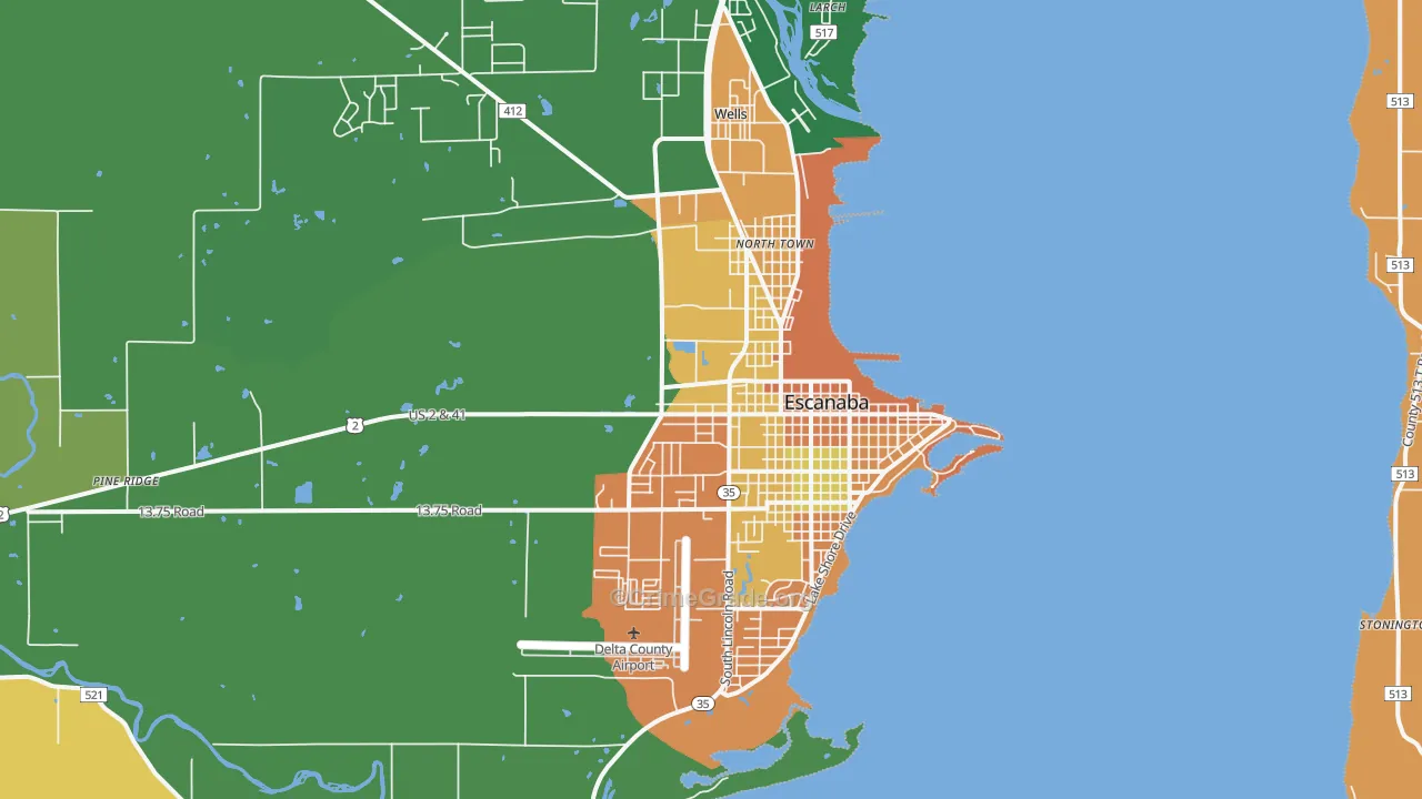 Escanaba, MI Map of Murder Rates