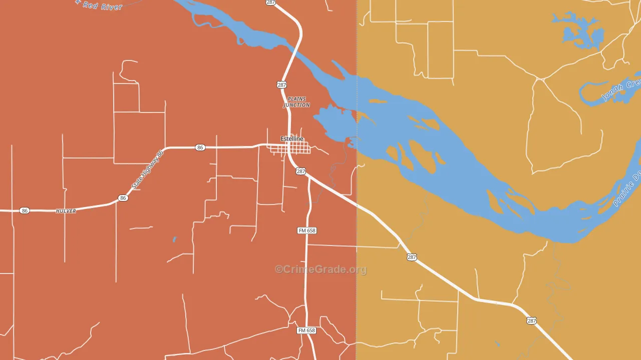 Estelline, TX Map of Murder Rates