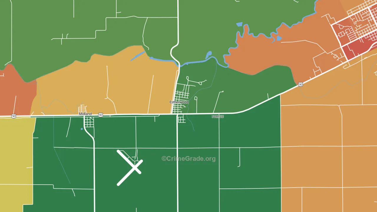 Estherwood, LA Map of Murder Rates