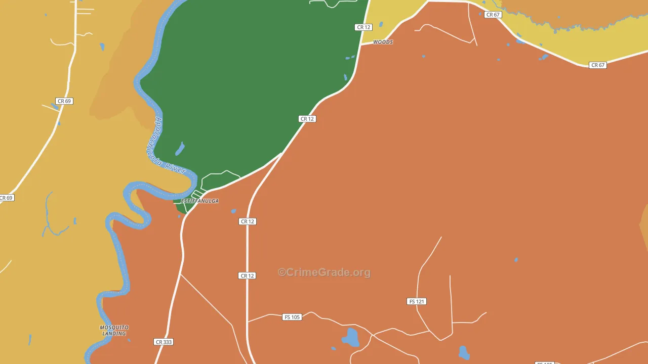 Estiffanulga, FL Map of Murder Rates