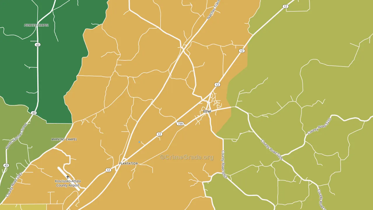 Ethel, MS Map of Murder Rates