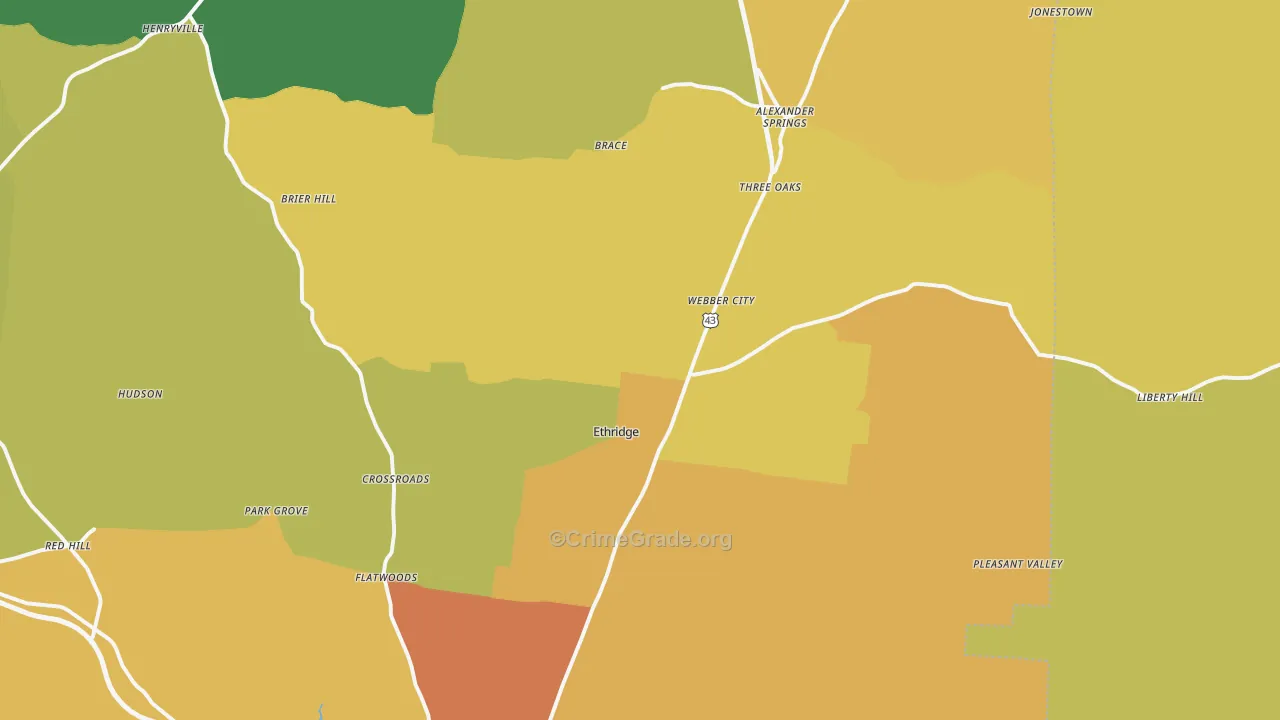 Ethridge, TN Map of Murder Rates