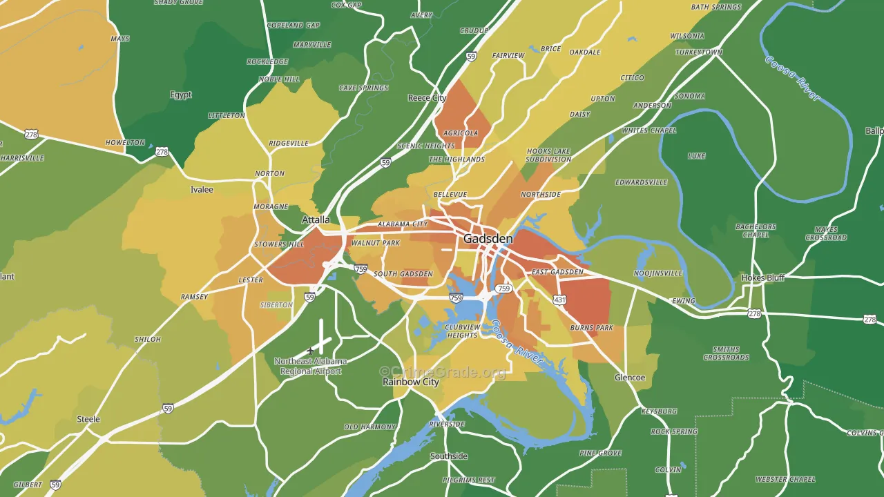 Etowah County, AL Map of Murder Rates