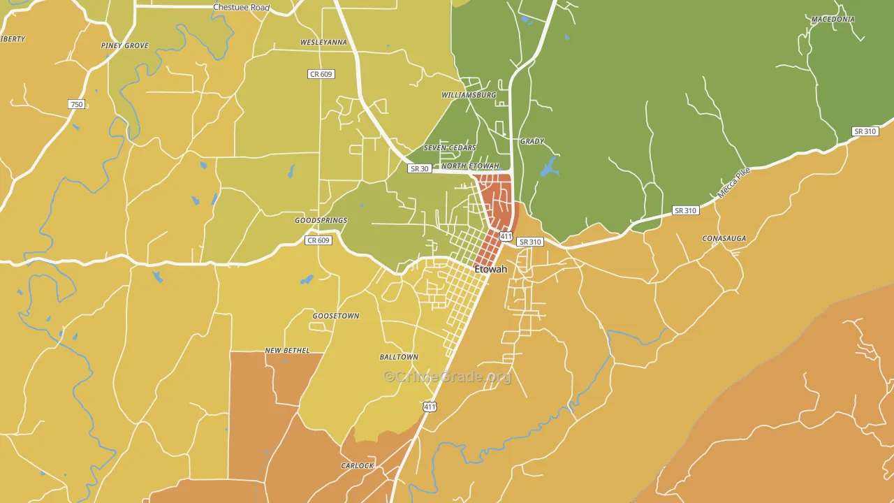 Etowah, TN Map of Murder Rates