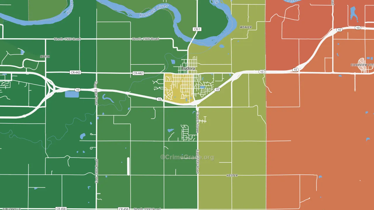 Eudora, KS Map of Murder Rates