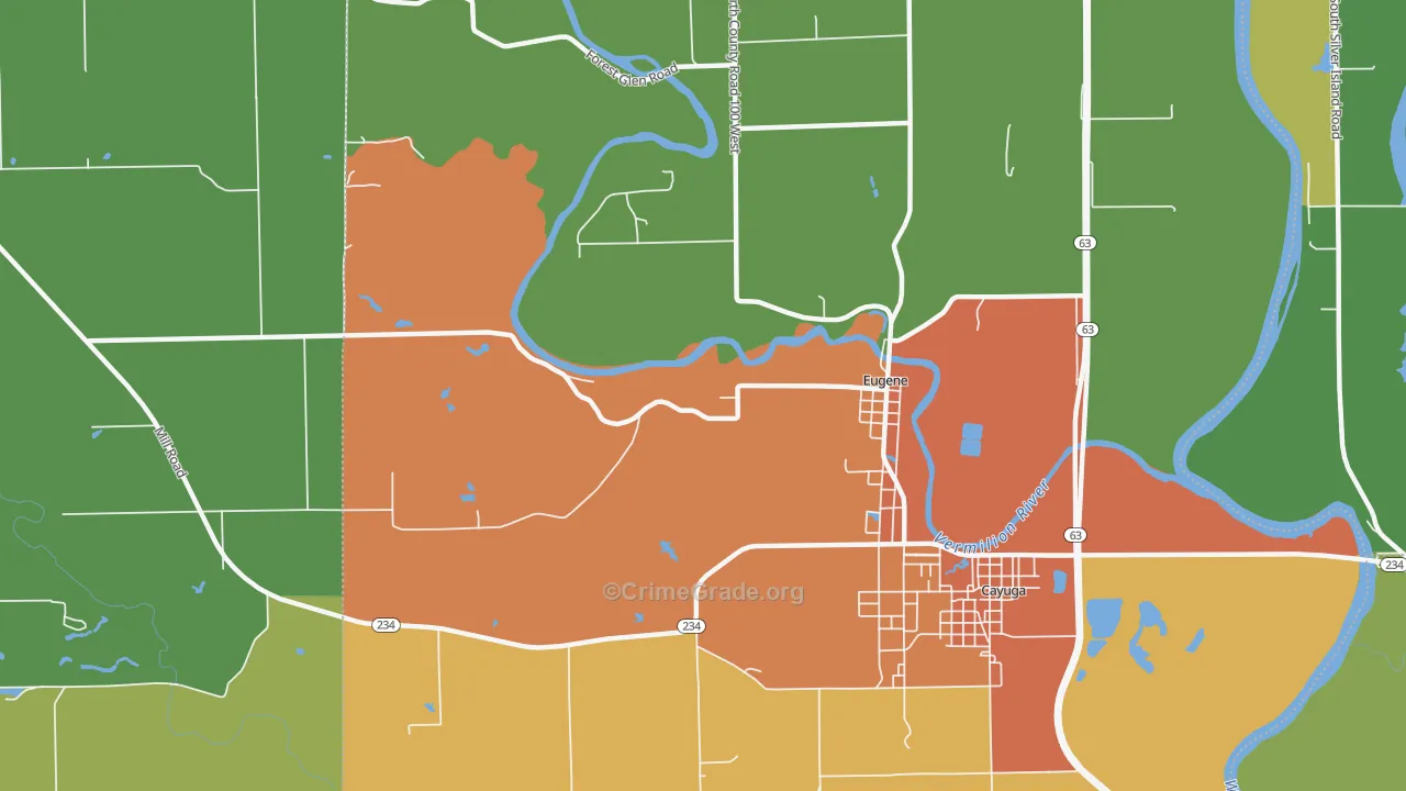 Eugene, IN Map of Murder Rates