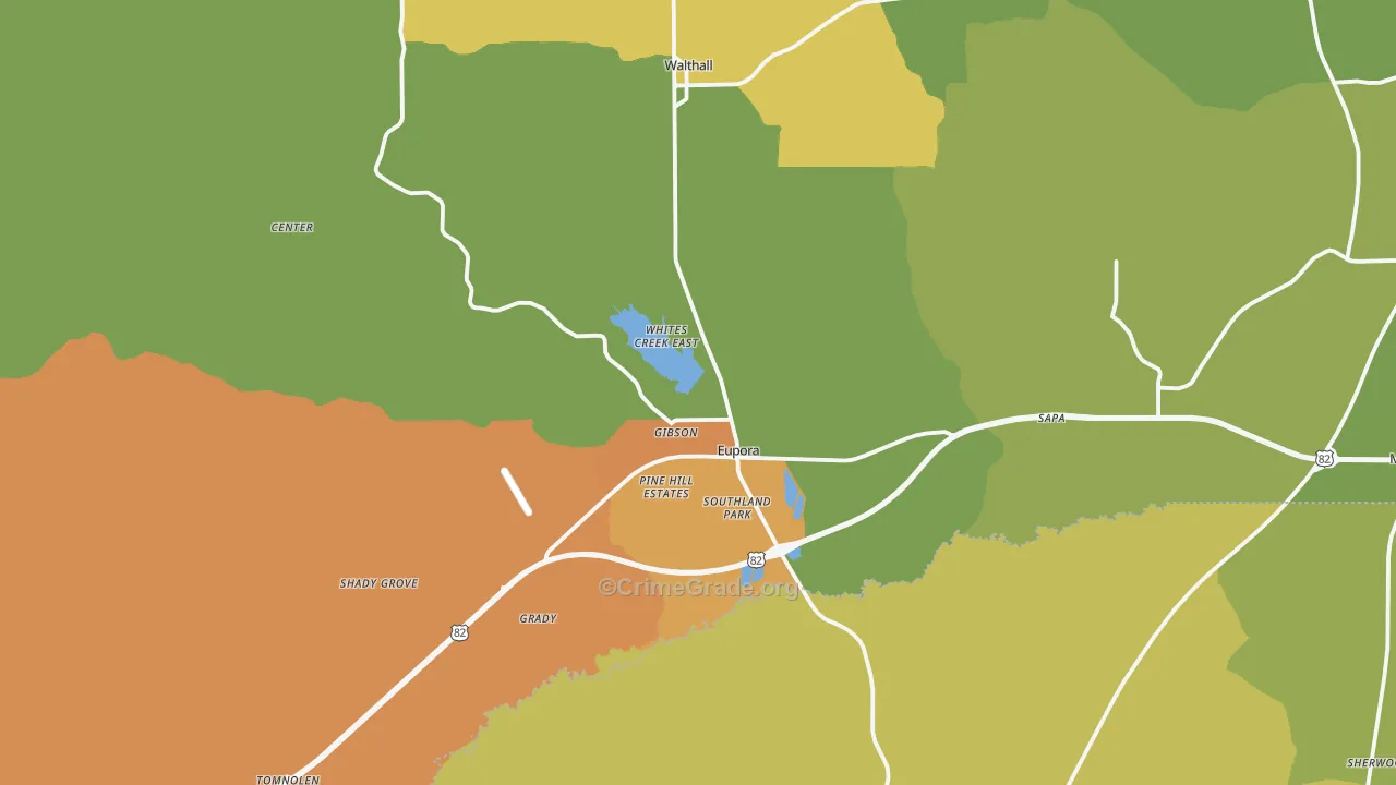 Eupora, MS Map of Murder Rates