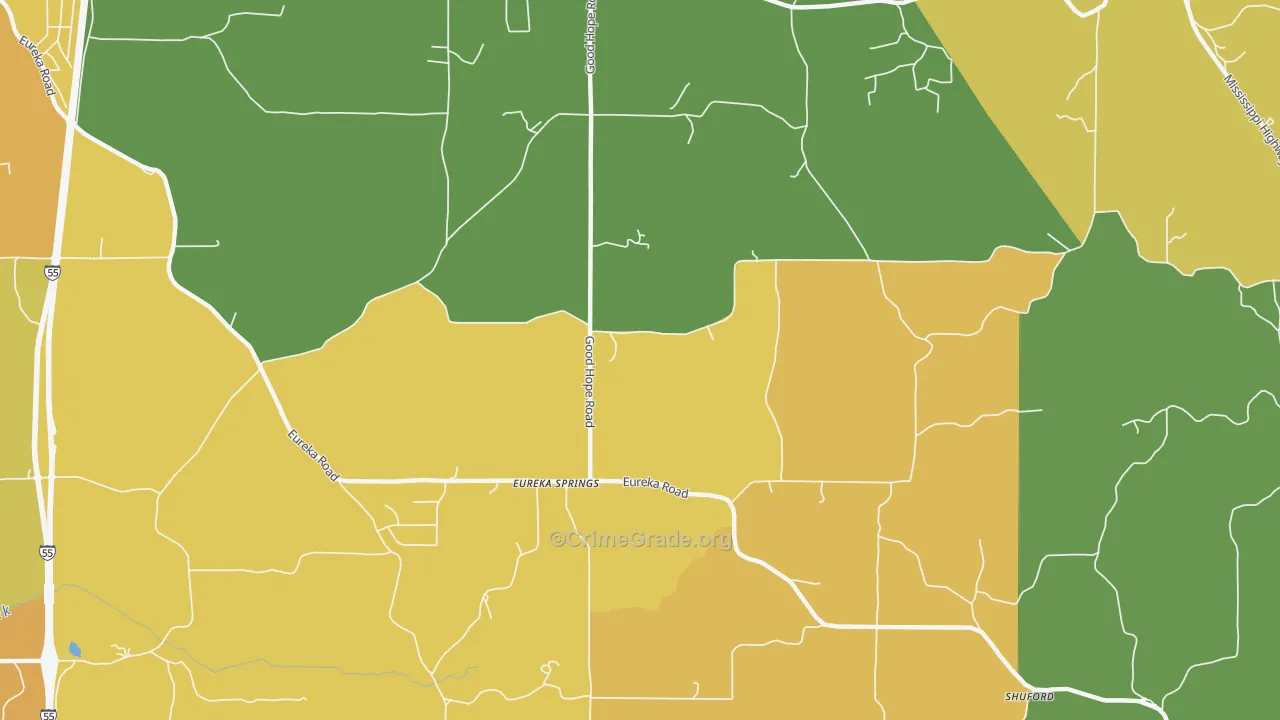 Eureka Springs, MS Map of Murder Rates