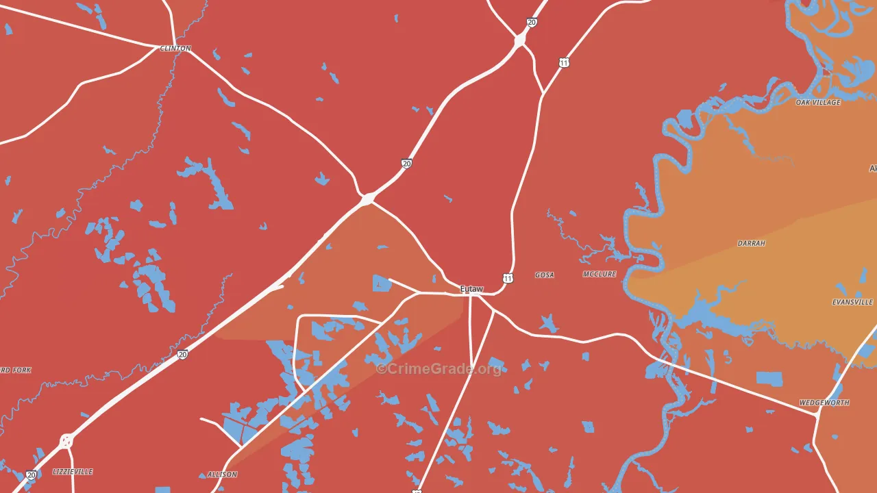 Eutaw, AL Map of Murder Rates