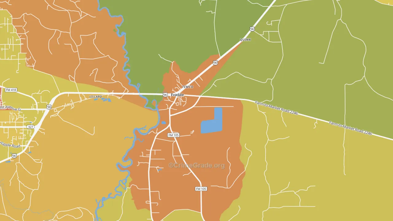 Evadale, TX Map of Murder Rates