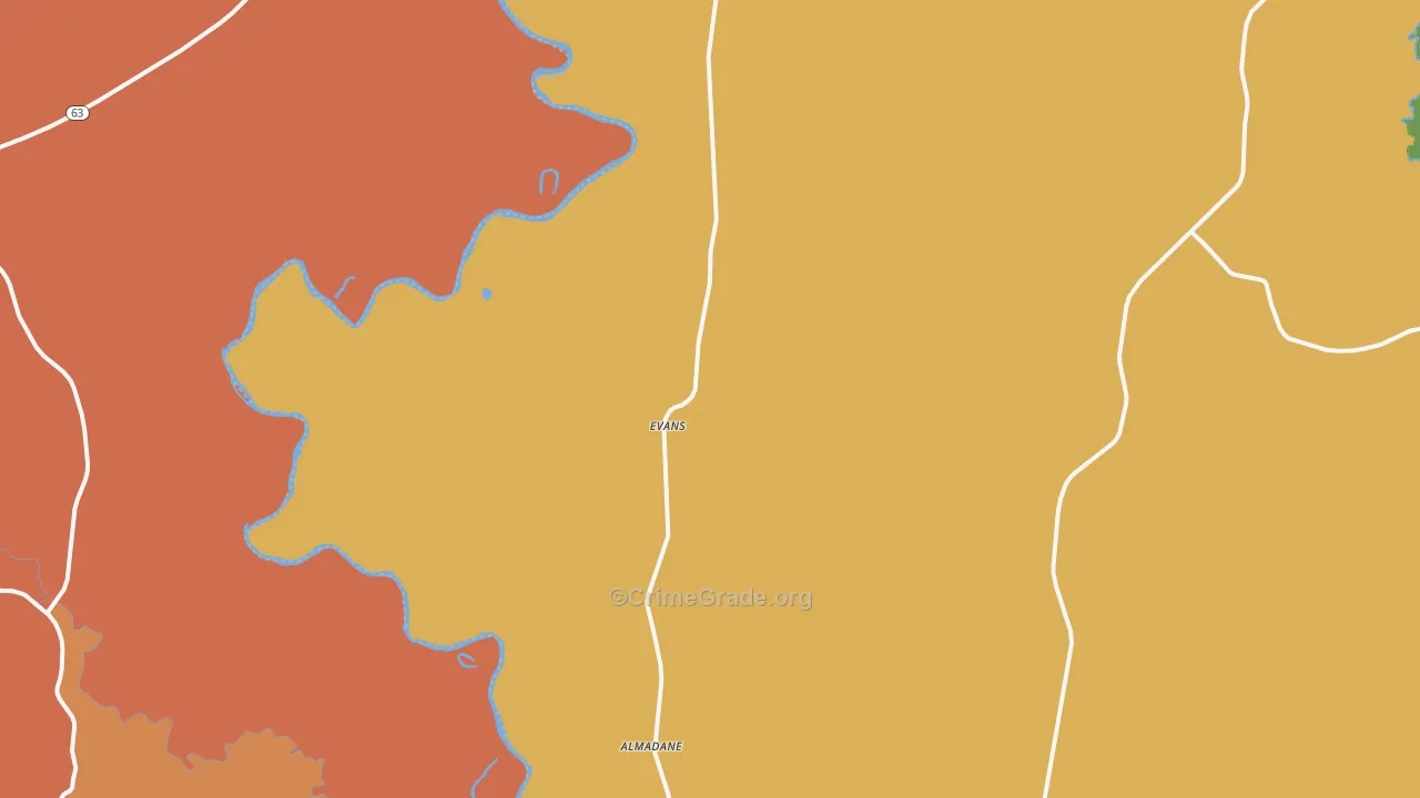 Evans, LA Map of Murder Rates