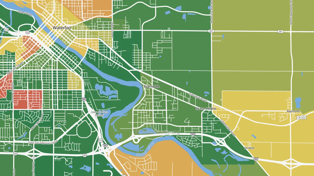 Evansdale, IA Map of Murder Rates
