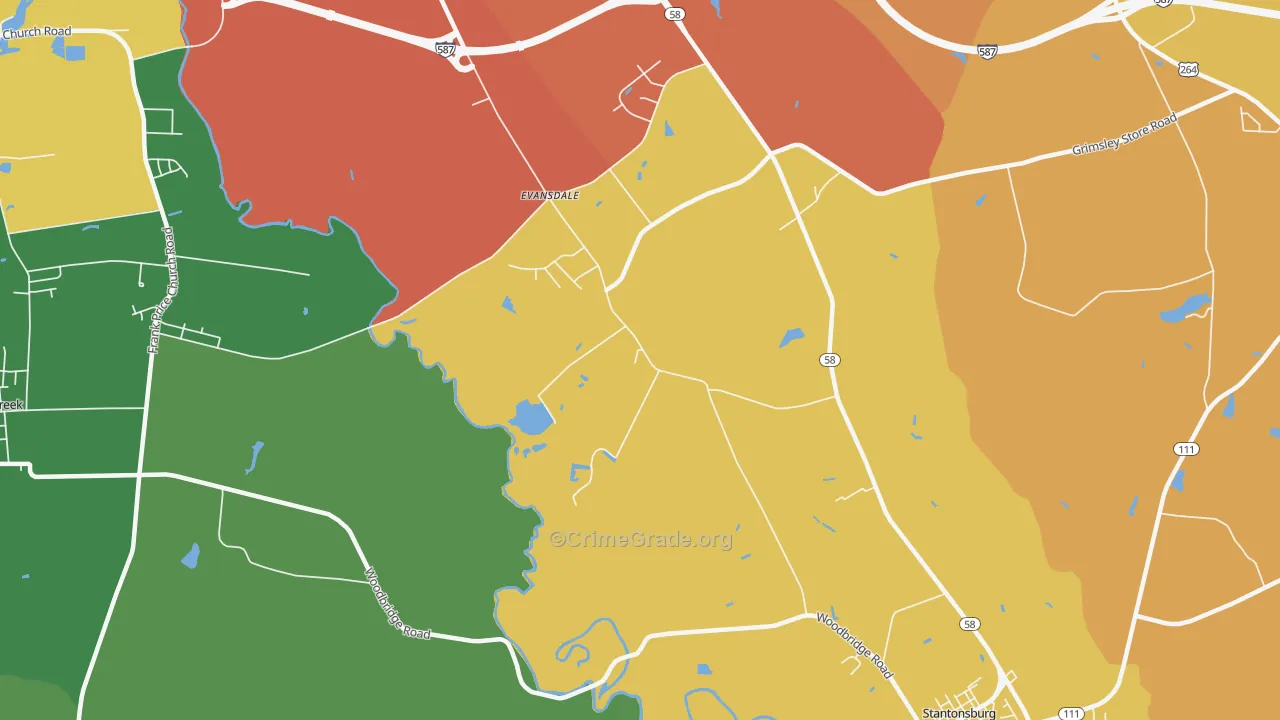 Evansdale, NC Map of Murder Rates