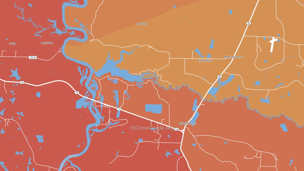 Evansville, AL Map of Murder Rates