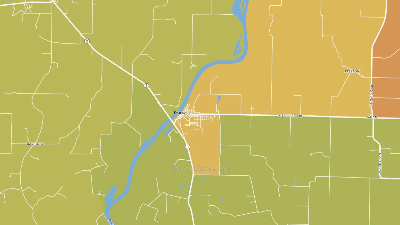 Evansville, IL Map of Murder Rates