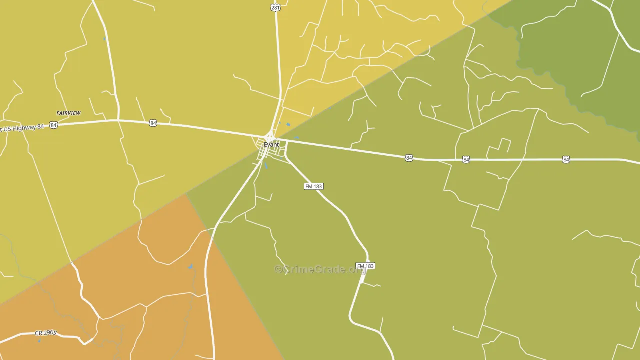 Evant, TX Map of Murder Rates