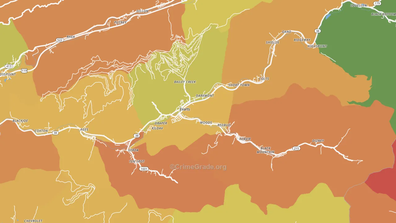 Evarts, KY Map of Murder Rates