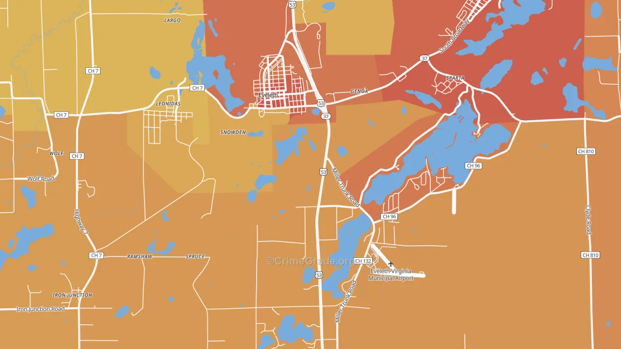 Eveleth, MN Map of Murder Rates