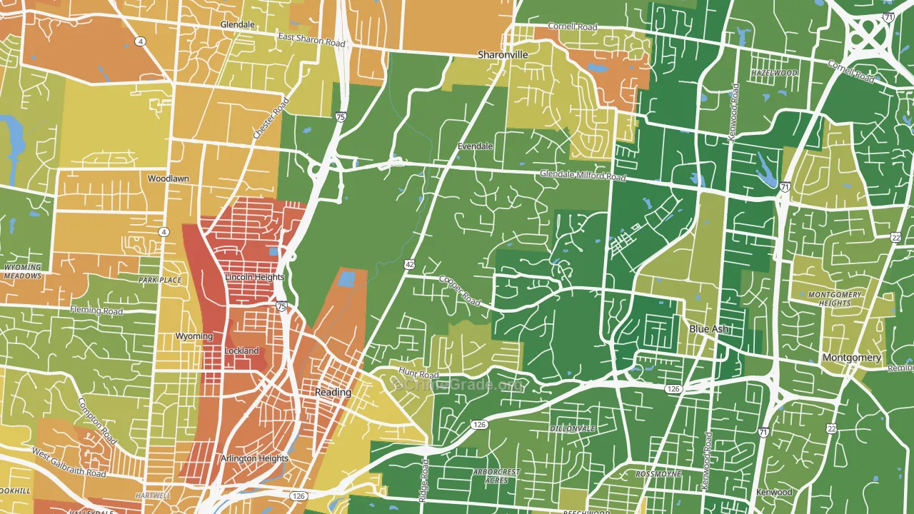 Evendale, OH Map of Murder Rates
