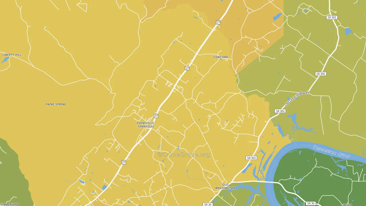 Evensville, TN Map of Murder Rates