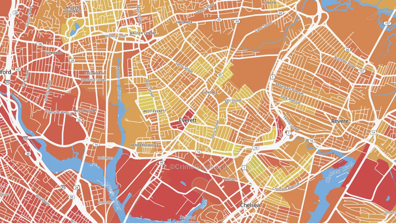 Everett, MA Map of Murder Rates