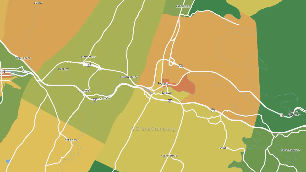 Everett, PA Map of Murder Rates